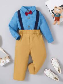 Baby Boys' Gentleman Long Sleeve Shirt And Suspender Pants Set
