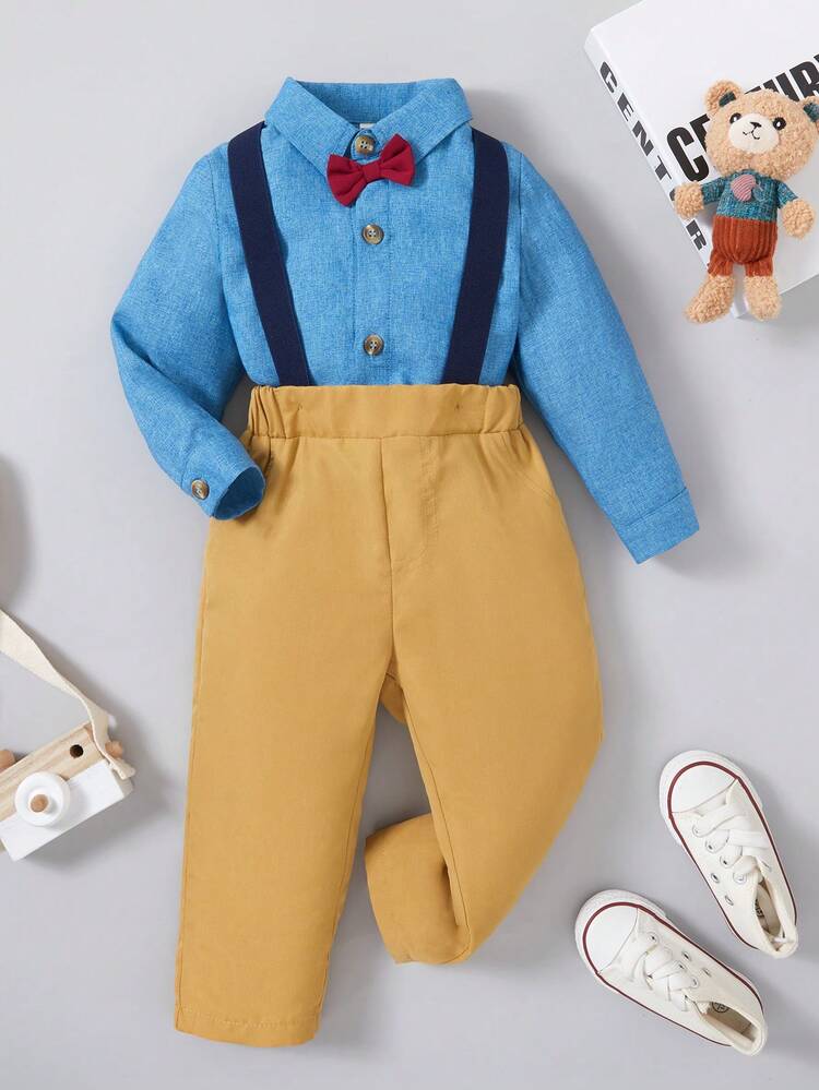 Baby Boys' Gentleman Long Sleeve Shirt And Suspender Pants Set