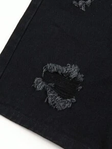 Boys' Elastic Waist Ripped Denim Shorts, Tween - Black - View 5