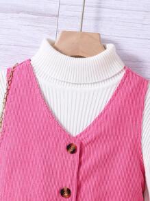 SHEIN Girls' Sleeveless Dress With Double Pocket And Bow Decoration - Multicolor - View 4