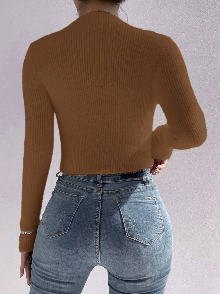 Stand Collar Ribbed Knit Pullover Fall Winter Sweater
