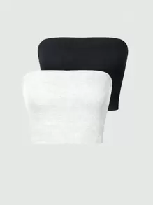 SHEIN Unity 純色抹胸式上衣 - 白色 - 查看 1