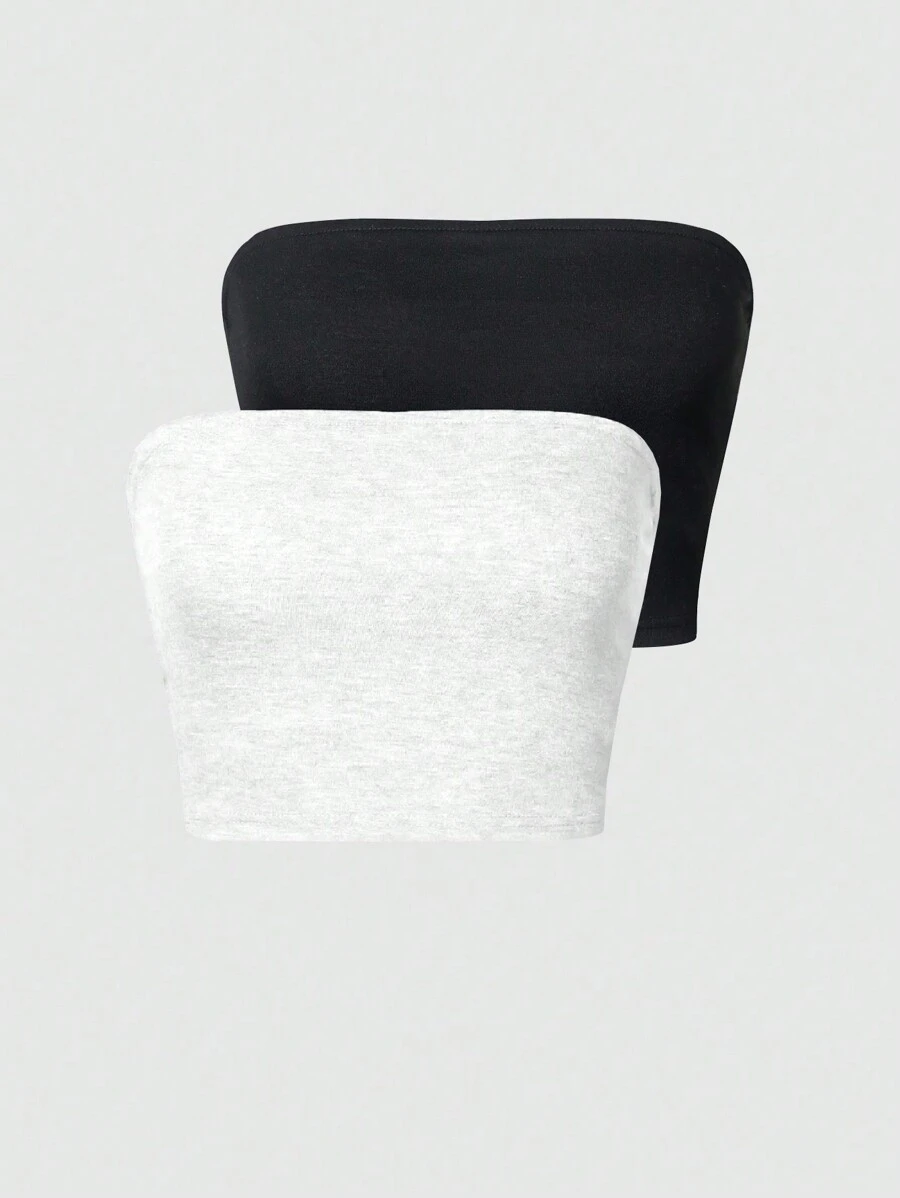 SHEIN Unity 純色抹胸式上衣 - 白色 - 查看 1