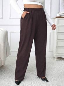 Celure 大尺碼紋理斜口袋長褲 - 巧克力棕 - 查看 7