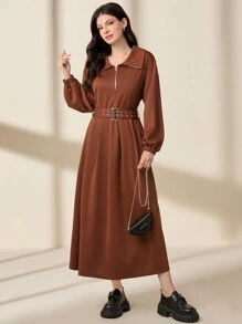 Seusyu 女士純色下肩腰帶連衣裙