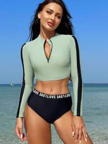 Swim SPRTY Summer Beach Conservative Style Women's Spaghetti Strap Tankini - Multicolor - View 3