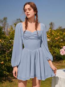 SHEIN MOD 女性綁帶領口蓬蓬袖奶媽裝連衣裙