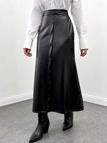 EURMUSE High Waist Skirt With Tail Hem And Button Closure - Black - View 3