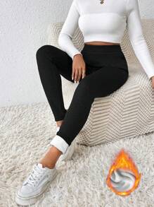 SHEIN Unity 保暖内衬保暖紧身裤 - 黑色 - 查看 1