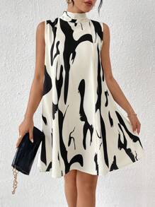 RosyDaze Women's Sleeveless Print High Neck Tie Waist Dress - Multicolor - View 6