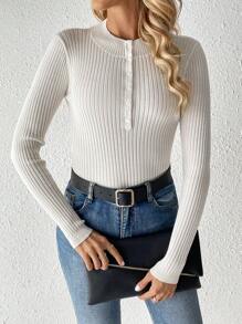 Chiquease 女士圓領半扣長袖毛衣