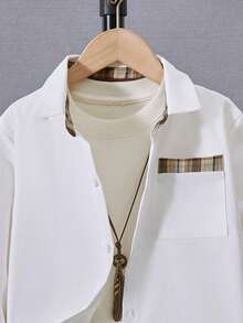 SHEIN 青少年男童休闲优雅都市学院风拼接格子衬衫 - 彩色 - 查看 6