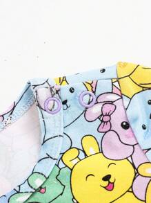 SHEIN 嬰兒女童可愛兔紋圓領長袖上衣和褲子睡衣套裝 - 彩色 - 查看 6