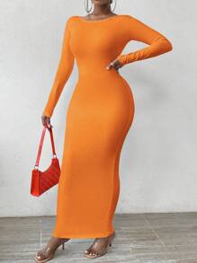 SHEIN Slayr Backless Chain Detail Pleated Dress - Burnt Orange - View 4