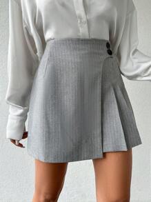EURMUSE Striped Pleated Skirt - Light Grey - View 3