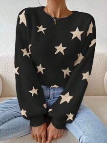SHEIN Essnce Star Pattern Drop Shoulder Sweater - Multicolor - View 1