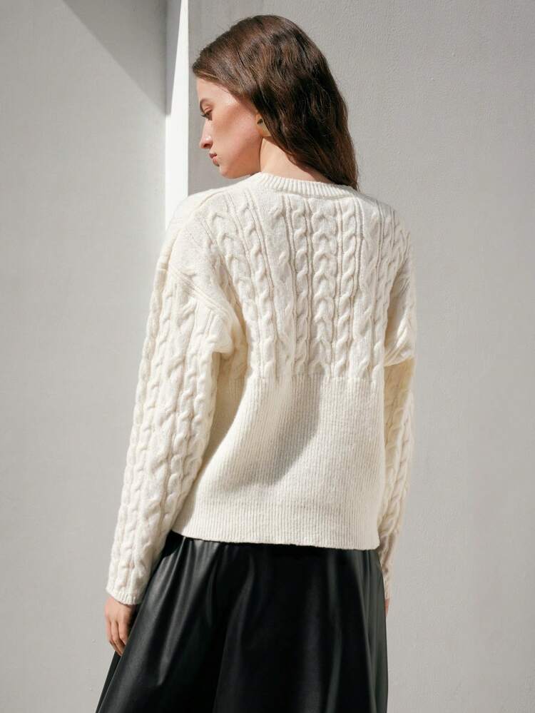 Pull tricoté à épaules tombantes en tricot torsadé, pour l'automne et l'hiver