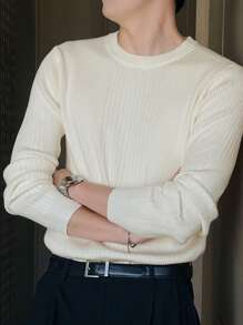 DAZY Men's Round Neck Long Sleeve Sweater - Apricot - View 7