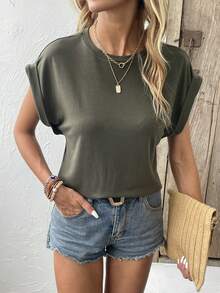 SHEIN LUNE 圓領蝙蝠袖t恤 - 軍綠色 - 查看 4