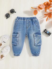 SHEIN 男嬰牛仔褲(附實用口袋) - 淺色水洗藍 - 查看 4