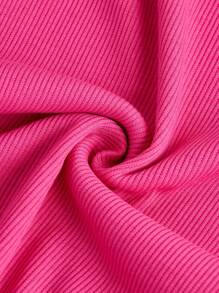 SHEIN 十幾歲女孩的肋紋針織單肩背心上有褶皺,休閒t恤 - 玫紅色 - 查看 4