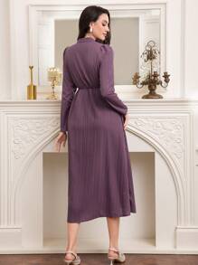 Modelyn Twisted Detail Long Sleeve Dress - Purple - View 6