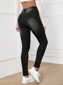 EMERY ROSE 高腰修身牛仔褲 - 黑色 - 查看 2