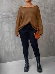 Mulvari Plus Size Women's Drop Shoulder Textured Sweater