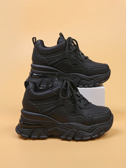 Small Height-Enhancing Casual Shoes For Women, Women's Wedge-Heeled Thick-Soled Sports Shoes, Spring And Autumn Non-Slip, Waterproof And Dirt-Resistant Black Low-Top Shoes,Sneakers For Women