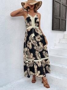 Breezaya Tropical Printed Fringe Decorated Spaghetti Strap Dress - Multicolor - View 3