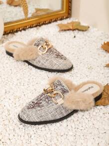 刺繡平底拖鞋女性時尚半拖鞋 - 彩色 - 查看 7