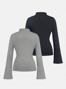 Allurite Camiseta De Manga Larga De Color Sólido Con Detalles Plisados