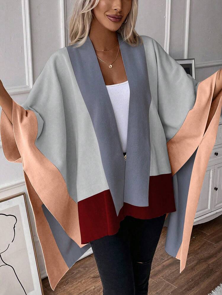 Women's Batwing Sleeve Color Block Sweater Cardigan