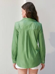 Anewsta Camisa Con Cremallera De Doble Cabeza De Color Liso Para Mujer - Verde - Ver 2
