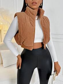 SHEIN Slayr Zipper Front Vest Padded Padded Coat Clothes Winter - Coffee Brown - View 3