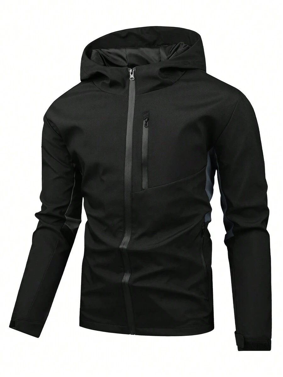 男士拉鍊運動外套 - 黑色 - 查看 1