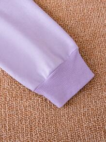 SHEIN Tween 女孩純色連帽休閒兩件套 - 紫色 - 查看 4