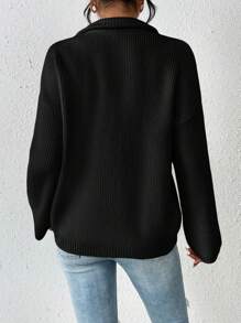 Chiquease Suéter De Hombros Caídos De Color Liso - Negro - Ver 2