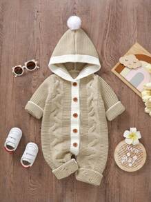 Baby Girls' Comfortable Casual And Simple Hooded Sweater - Khaki - View 1