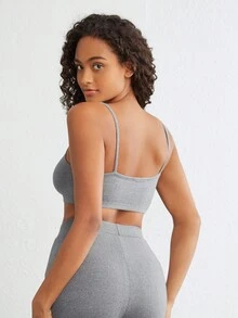 純色肩帶背心胸罩 - 灰色 - 查看 2