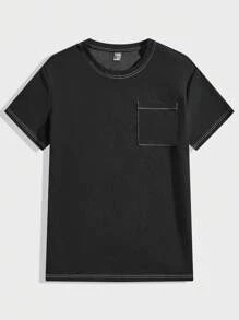 Manfinity RebelGame Men's Contrast Stitching Short Sleeve T-shirt - Black - View 3