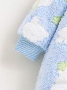 SHEIN Grenouillère Sans Col Pour Bébé Nouveau-né Fille À Motif D'étoile, Doublée Thermiquement Et De Couleur Moyennement Épaisse À Manches Longues Avec Couverture Pour Les Pieds - Bleu et Blanc - Voir 3