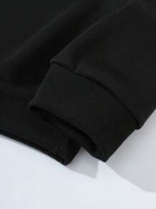 SHEIN EZwear Kích thước lớn áo có mũ Lông cừu Áo nỉ Với Mặt trăng In Thiết kế Và Dây rút - màu đen - Xem 5