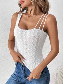 SHEIN Unity Top De Punto Con Cuello Asimétrico De Jacquard - Blanco - View 6