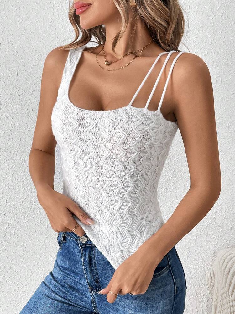 Knitted Top With Jacquard Asymmetric Neckline