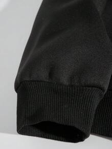 SHEIN EZwear Của phụ nữ Slogan In áo có mũ Lông cừu Áo nỉ - màu đen - Xem 5