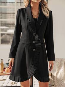Chiquease Frilled Trim Shawl Collar Blazer Jacket - Black - View 3