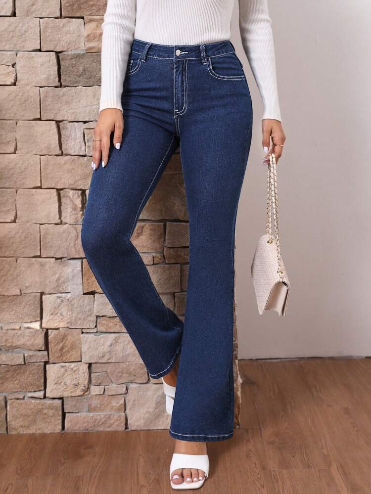 Solid Color Flared Jeans