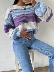 SHEIN Essnce Color Block Sweater With Drop Shoulder Design - Multicolor - View 6