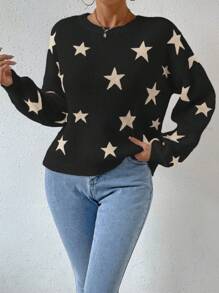 SHEIN Essnce Star Pattern Drop Shoulder Sweater - Multicolor - View 6